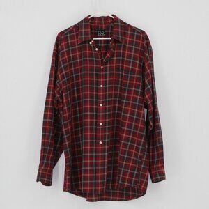 Jos. A. Bank Red Plaid Long Sleeve Shirt Men Size Large 100% Cotton